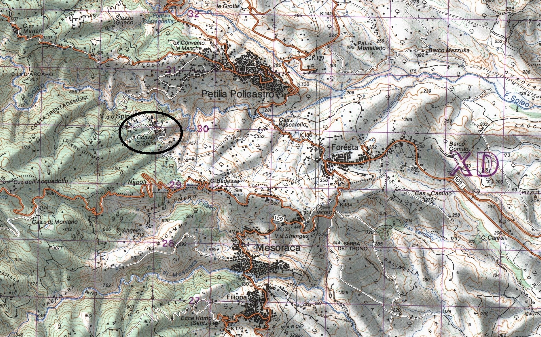 Cartina topografica Santa Spina Policastro